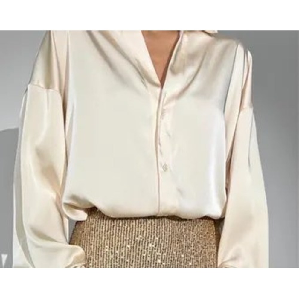 Vintage Mary Ann Restivo Bergdorf Goodman Silk Blouse Ivory Crystal Button  12